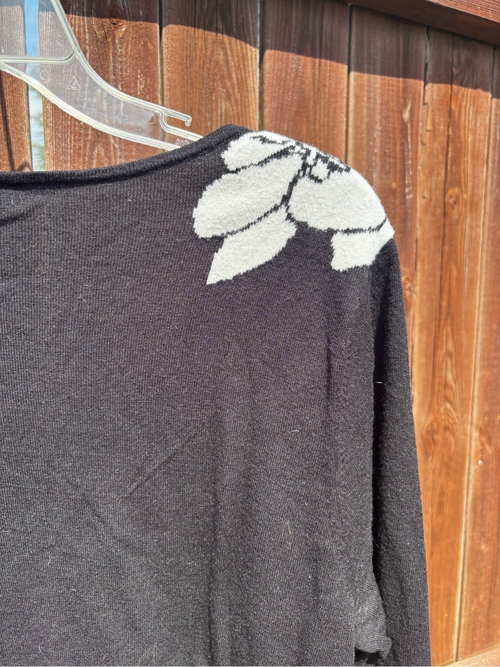 Black Women's Long-Sleeve light sweater with White Floral Accent